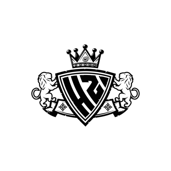 Hz单字标识字母与简单盾冠风格的设计 冒牌货 狮子奢侈标志 — 图库矢量图片