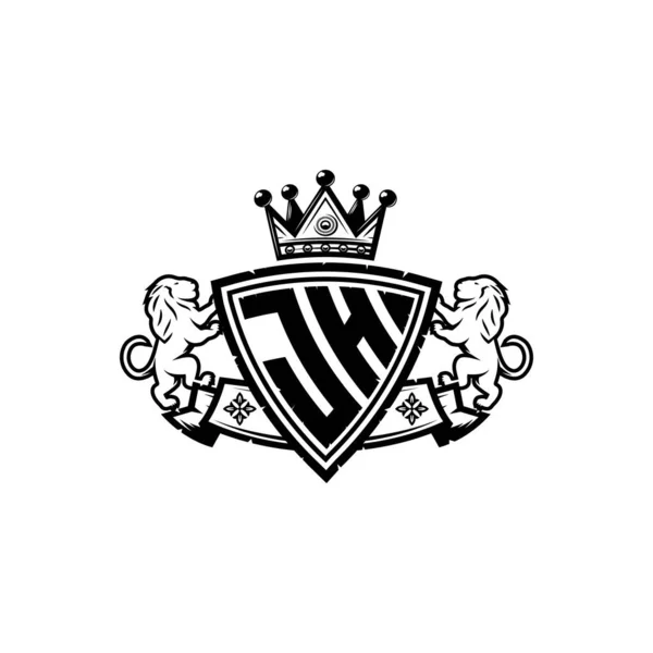 シンプルなシールドクラウンスタイルのデザインのJhモノグラムロゴの手紙 豪華なモノグラム ライオンの豪華なロゴ — ストックベクタ