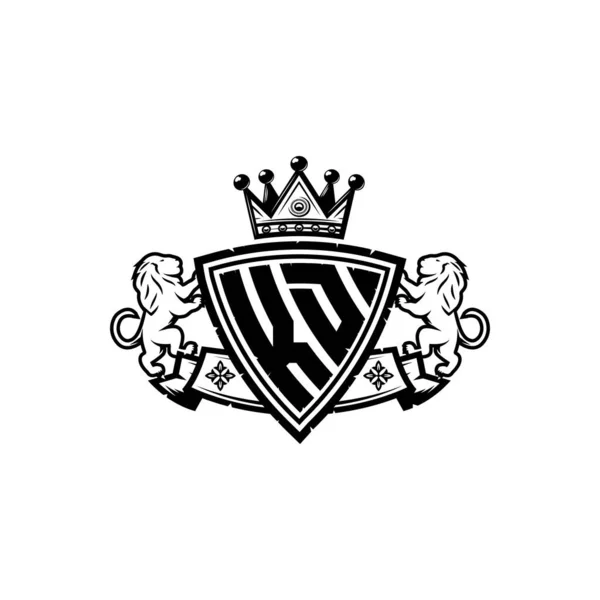 Kdモノグラムのロゴの手紙シンプルなシールドクラウンスタイルのデザイン 豪華なモノグラム ライオンの豪華なロゴ — ストックベクタ