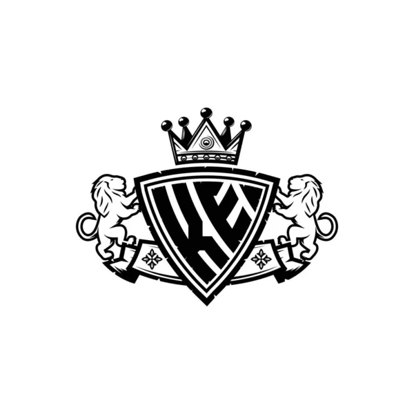 シンプルなシールドクラウンスタイルのデザインのKeモノグラムロゴの手紙 豪華なモノグラム ライオンの豪華なロゴ — ストックベクタ
