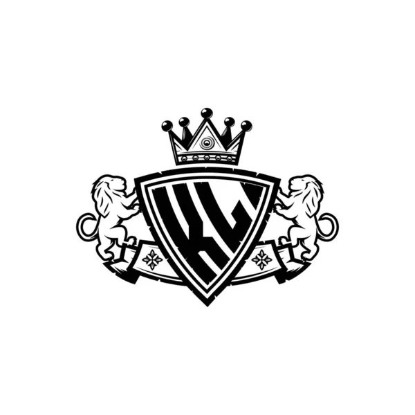 単純なシールドクラウンスタイルのデザインとKlモノグラムのロゴの手紙 豪華なモノグラム ライオンの豪華なロゴ — ストックベクタ