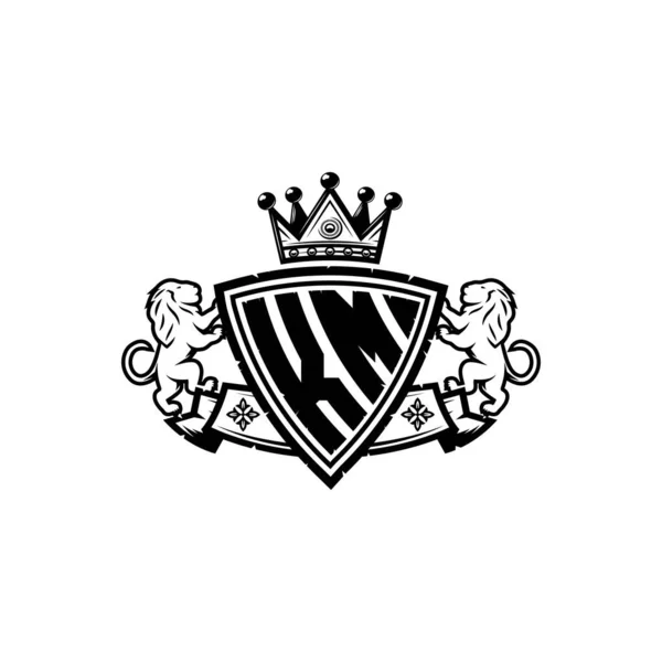 Km单字标识字母与简单盾冠风格的设计 冒牌货 狮子奢侈标志 — 图库矢量图片