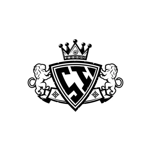 Monogram Logo Harfi Basit Kalkan Taç Tasarımı Lüks Monogram Aslan — Stok Vektör