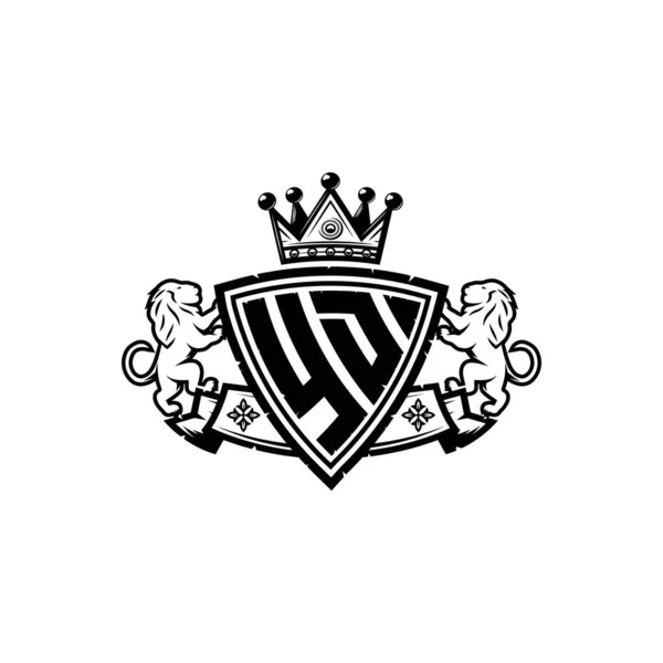 Lettera Logo Monogram Con Design Semplice Stile Corona Scudo Monogramma — Vettoriale Stock