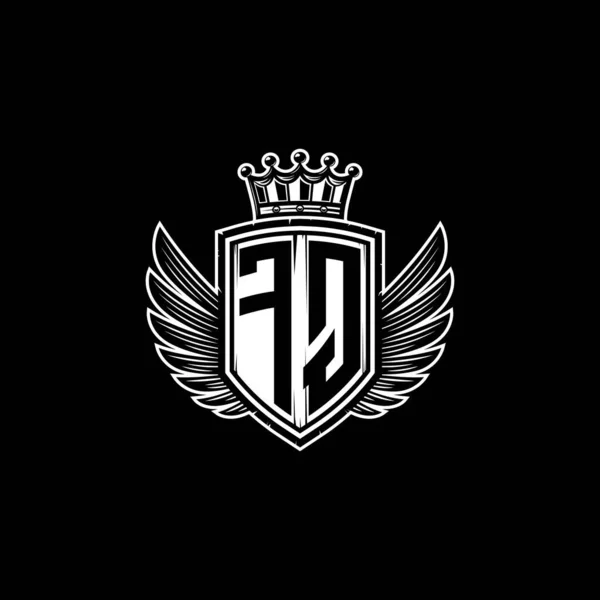 Fqシンプルなシールドクラウンスタイルのデザインのモノグラムロゴの手紙 豪華なモノグラム ヴィンテージ高級ロゴ 翼のロゴモノグラム — ストックベクタ