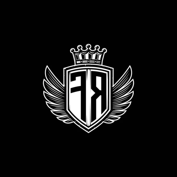 シンプルなシールドクラウンスタイルのデザインのFrモノグラムロゴレター 豪華なモノグラム ヴィンテージ高級ロゴ 翼のロゴモノグラム — ストックベクタ
