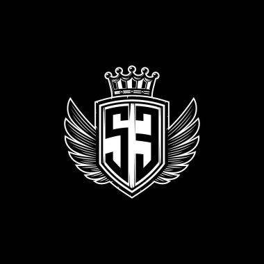 SE Monogram logo harfi ve basit kalkan taç tasarımı. Lüks monogram, klasik lüks logo, kanat logosu.