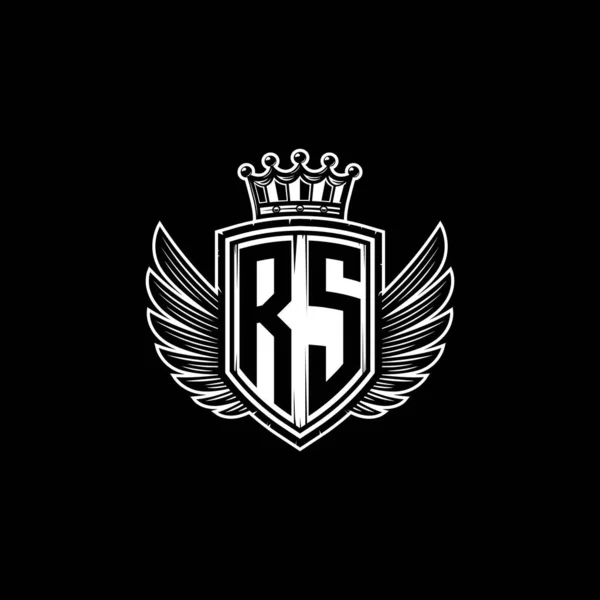 シンプルなシールドクラウンスタイルのデザインとRsモノグラムロゴの手紙 豪華なモノグラム ヴィンテージ高級ロゴ 翼のロゴモノグラム — ストックベクタ