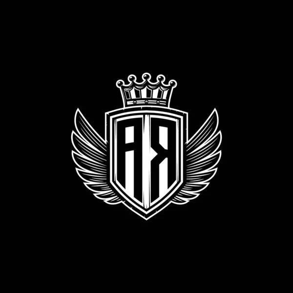 シンプルなシールドクラウンスタイルのデザインのArモノグラムロゴの手紙 豪華なモノグラム ヴィンテージ高級ロゴ 翼のロゴモノグラム — ストックベクタ