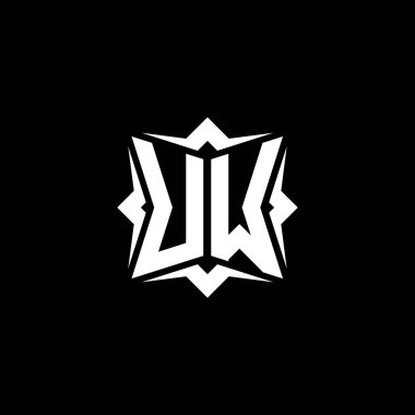 Modern geometrik stil tasarımlı UW Monogram logo harfi. Geometrik şekil yuvarlanmış, daire dikdörtgeni ve üçgen şekil logosu dizaynı