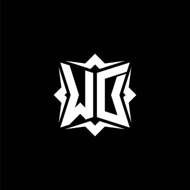 Modern geometrik stil tasarımlı WD Monogram logo harfi. Geometrik şekil yuvarlanmış, daire dikdörtgeni ve üçgen şekil logosu dizaynı