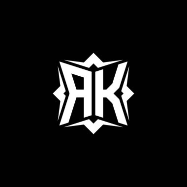 Modern geometrik stil tasarımlı AK Monogram logo harfi. Geometrik şekil yuvarlanmış, daire dikdörtgeni ve üçgen şekil logosu dizaynı