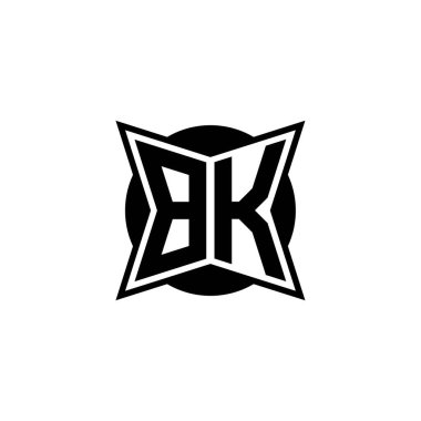 Modern geometrik stil tasarımlı BK Monogram logo harfi. Geometrik şekil yuvarlanmış, daire dikdörtgeni ve üçgen şekil logosu dizaynı