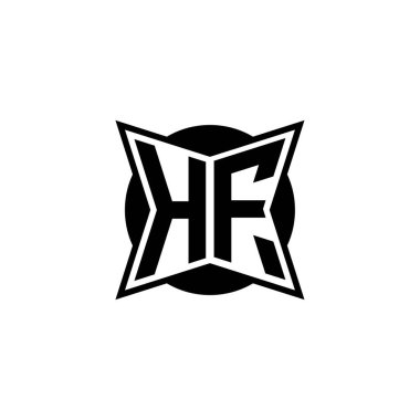 Modern geometrik stil tasarımlı HF Monogram logo harfi. Geometrik şekil yuvarlanmış, daire dikdörtgeni ve üçgen şekil logosu dizaynı