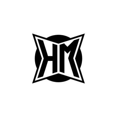 Modern geometrik stil tasarımlı HM Monogram logo harfi. Geometrik şekil yuvarlanmış, daire dikdörtgeni ve üçgen şekil logosu dizaynı