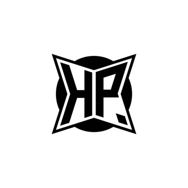 Modern geometrik stil tasarımlı HP Monogram logo harfi. Geometrik şekil yuvarlanmış, daire dikdörtgeni ve üçgen şekil logosu dizaynı