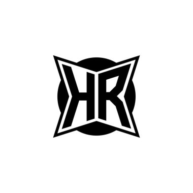 Modern geometrik stil tasarımlı HR Monogram logo harfi. Geometrik şekil yuvarlanmış, daire dikdörtgeni ve üçgen şekil logosu dizaynı
