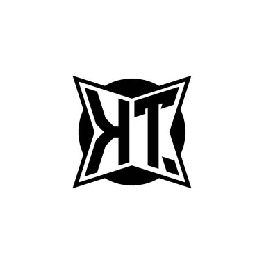 Modern geometrik stil tasarımlı KT Monogram logo harfi. Geometrik şekil yuvarlanmış, daire dikdörtgeni ve üçgen şekil logosu dizaynı