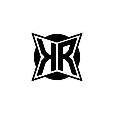 Modern geometrik stil tasarımlı KR Monogram logo harfi. Geometrik şekil yuvarlanmış, daire dikdörtgeni ve üçgen şekil logosu dizaynı