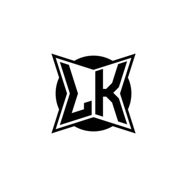 Modern geometrik stil tasarımlı LK Monogram logo harfi. Geometrik şekil yuvarlanmış, daire dikdörtgeni ve üçgen şekil logosu dizaynı