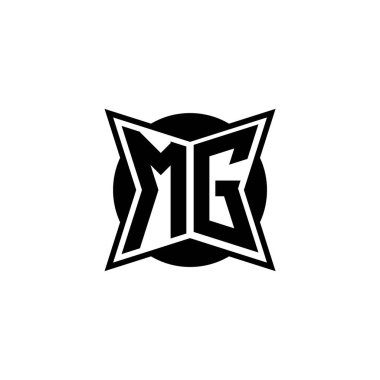 Modern geometrik stil tasarımlı MG Monogram logo harfi. Geometrik şekil yuvarlanmış, daire dikdörtgeni ve üçgen şekil logosu dizaynı