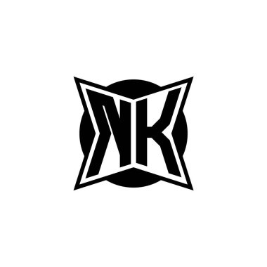 Modern geometrik stil tasarımlı NK Monogram logo harfi. Geometrik şekil yuvarlanmış, daire dikdörtgeni ve üçgen şekil logosu dizaynı