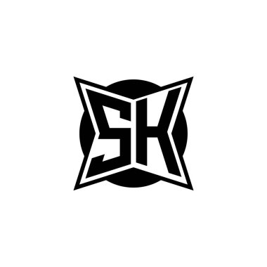 Modern geometrik stil tasarımlı SH Monogram logo harfi. Geometrik şekil yuvarlanmış, daire dikdörtgeni ve üçgen şekil logosu dizaynı