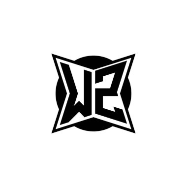 Modern geometrik stil tasarımlı WZ Monogram logo harfi. Geometrik şekil yuvarlanmış, daire dikdörtgeni ve üçgen şekil logosu dizaynı