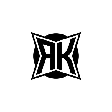 Modern geometrik stil tasarımlı AK Monogram logo harfi. Geometrik şekil yuvarlanmış, daire dikdörtgeni ve üçgen şekil logosu dizaynı