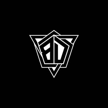 Geometrik şekilli üçgen yuvarlak biçimli BD Monogram logo harfi. Dikdörtgen ve altıgen monogram logo, üçgen logo yuvarlak.