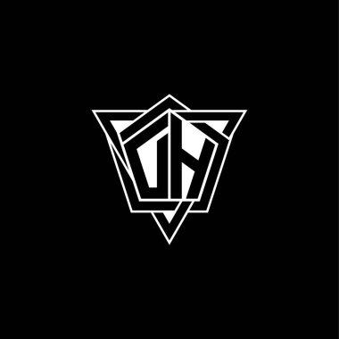 Geometrik şekil üçgenli yuvarlak şekilli DH monogram logo harfi. Dikdörtgen ve altıgen monogram logo, üçgen logo yuvarlak.