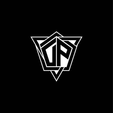 Geometrik şekilli üçgen yuvarlak şekilli DP Monogram logo harfi. Dikdörtgen ve altıgen monogram logo, üçgen logo yuvarlak.