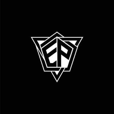 Geometrik şekilli üçgen yuvarlak şekilli EP monogram logo harfi. Dikdörtgen ve altıgen monogram logo, üçgen logo yuvarlak.