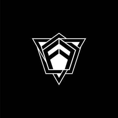 FF Monogram logo harfi geometrik şekilli üçgen yuvarlak biçimli. Dikdörtgen ve altıgen monogram logo, üçgen logo yuvarlak.