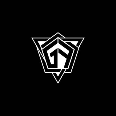 Geometrik şekil üçgenli yuvarlak şekilli GF monogram logo harfi. Dikdörtgen ve altıgen monogram logo, üçgen logo yuvarlak.