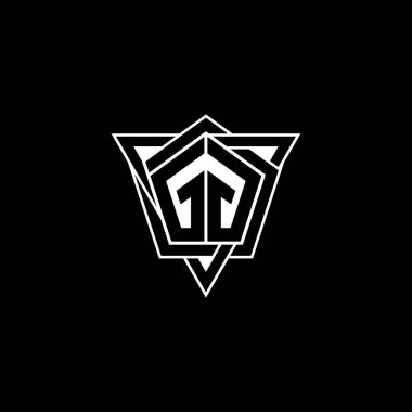 Geometrik şekil üçgenli yuvarlak şekilli GG monogram logo harfi. Dikdörtgen ve altıgen monogram logo, üçgen logo yuvarlak.