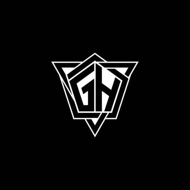 Geometrik şekilli üçgen yuvarlak şekilli GH Monogram logo harfi. Dikdörtgen ve altıgen monogram logo, üçgen logo yuvarlak.