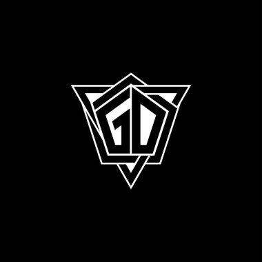GO Monogram logo harfi geometrik şekilli üçgen yuvarlak biçimli. Dikdörtgen ve altıgen monogram logo, üçgen logo yuvarlak.