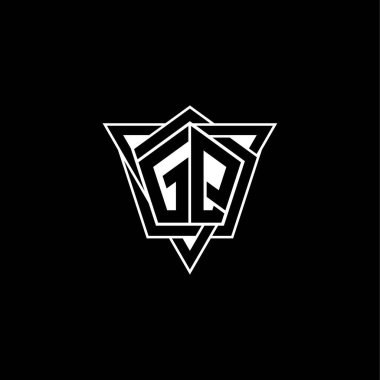Geometrik şekilli üçgen yuvarlak biçimli GQ Monogram logo harfi. Dikdörtgen ve altıgen monogram logo, üçgen logo yuvarlak.