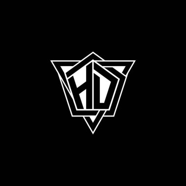 Geometrik şekilli üçgen yuvarlak şekilli HD monogram logo harfi. Dikdörtgen ve altıgen monogram logo, üçgen logo yuvarlak.