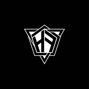 Geometrik şekilli üçgen yuvarlak şekilli HF monogram logo harfi. Dikdörtgen ve altıgen monogram logo, üçgen logo yuvarlak.