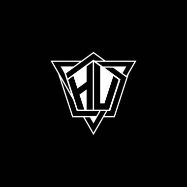 Geometrik şekilli üçgen yuvarlak şekilli HU Monogram logo harfi. Dikdörtgen ve altıgen monogram logo, üçgen logo yuvarlak.
