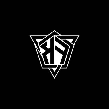 Geometrik şekilli üçgen yuvarlak biçimli KF Monogram logo harfi. Dikdörtgen ve altıgen monogram logo, üçgen logo yuvarlak.