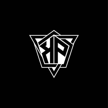 Geometrik şekilli üçgen yuvarlak biçimli KP Monogram logo harfi. Dikdörtgen ve altıgen monogram logo, üçgen logo yuvarlak.