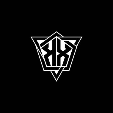 Geometrik şekilli üçgen yuvarlak biçimli KX Monogram logo harfi. Dikdörtgen ve altıgen monogram logo, üçgen logo yuvarlak.