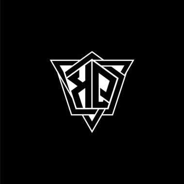 Geometrik şekilli üçgen yuvarlak biçimli KQ Monogram logo harfi. Dikdörtgen ve altıgen monogram logo, üçgen logo yuvarlak.