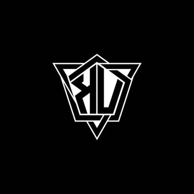 Geometrik şekilli üçgen yuvarlak biçimli KU Monogram logo harfi. Dikdörtgen ve altıgen monogram logo, üçgen logo yuvarlak.