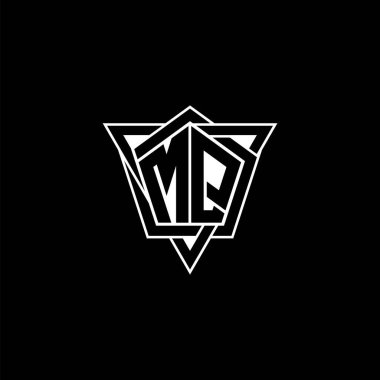 Geometrik şekilli üçgen yuvarlak şekilli MQ Monogram logo harfi. Dikdörtgen ve altıgen monogram logo, üçgen logo yuvarlak.