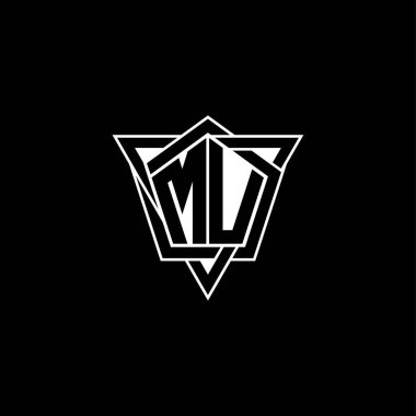 Geometrik şekil üçgenli yuvarlak şekilli MU monogram logo harfi. Dikdörtgen ve altıgen monogram logo, üçgen logo yuvarlak.