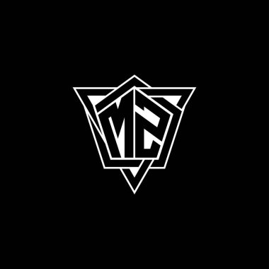 Geometrik şekil üçgenli yuvarlak şekilli MZ monogram logo harfi. Dikdörtgen ve altıgen monogram logo, üçgen logo yuvarlak.